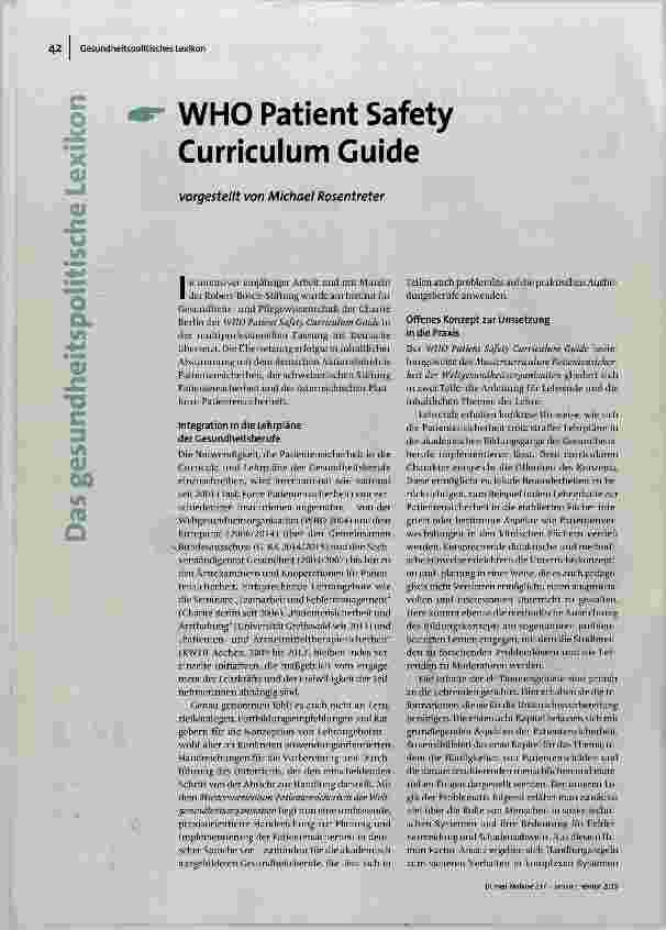 WHO Patient Safety Currículum Cuíde