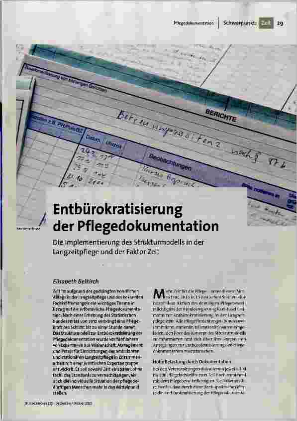 Entbürokratisierung der Pflegedokumentation