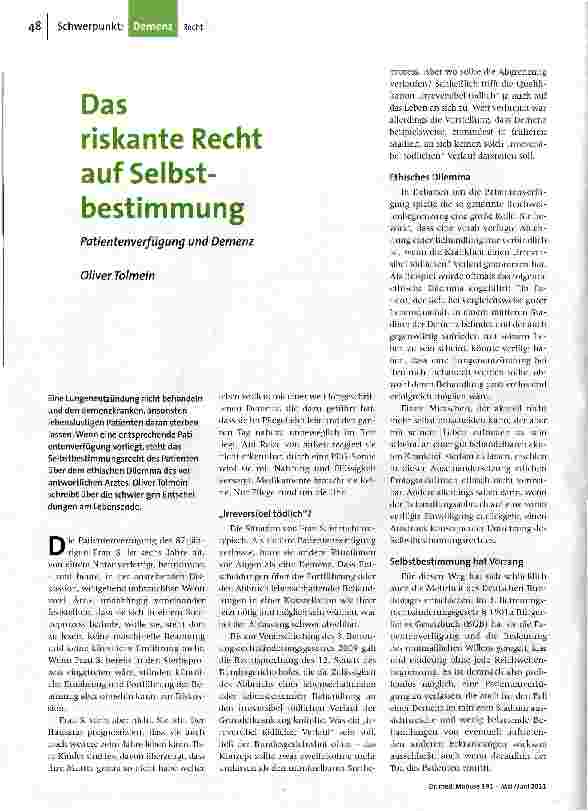 Das riskante Recht auf Selbstbestimmung