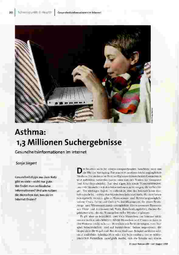 [doc_111137] Asthma:1,3 Millionen SuchergebnisseGesundheitsinformationen im Internet