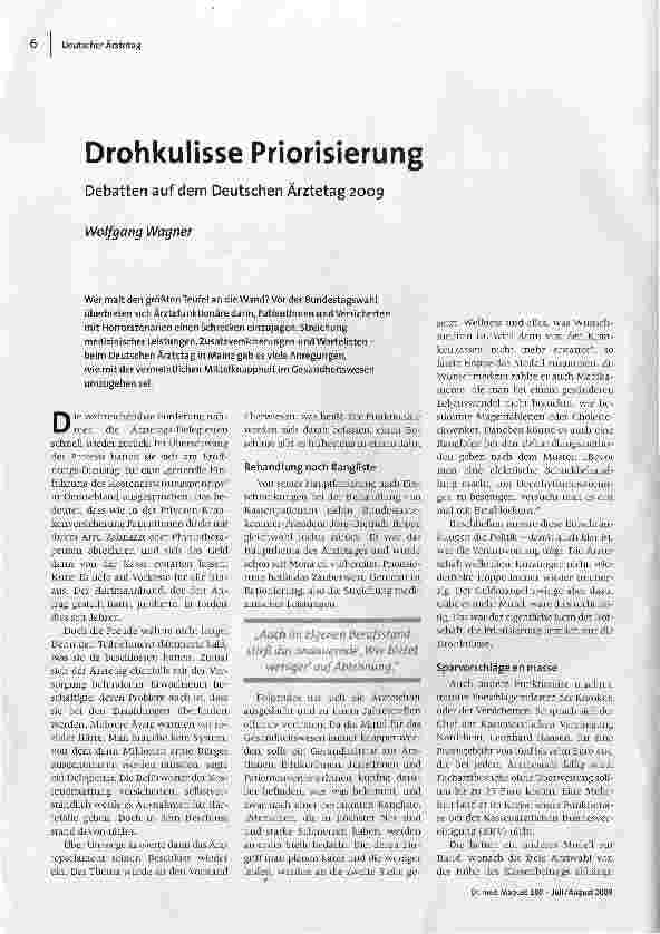 Drohkulisse PriorisierungDebatten auf dem Deutschen Ärztetag 2009