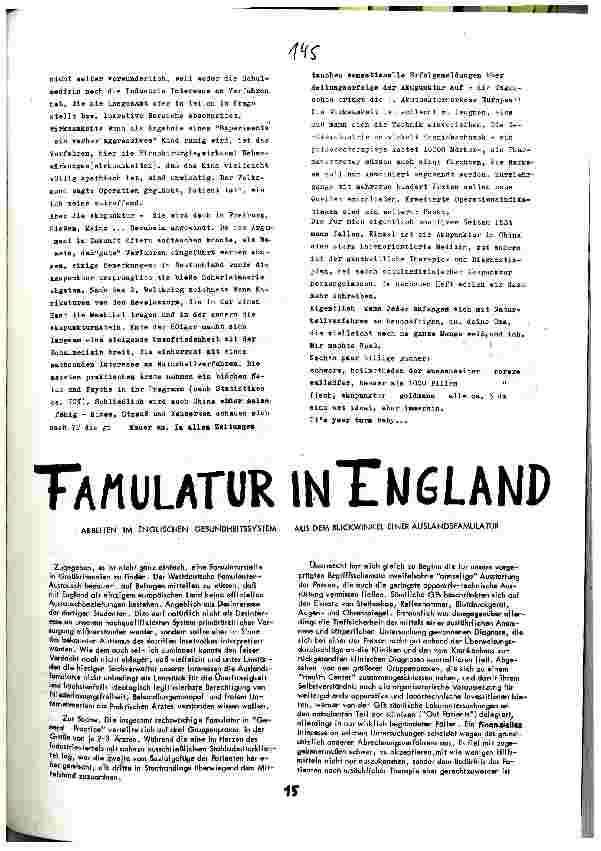 Famulatur in EnglandARBEITEN IM ENGLISCHEN GESUNDHEITSSYSTEM AUS DEM BLICKWINKEL EINER AUSLANDSFAMULATUR