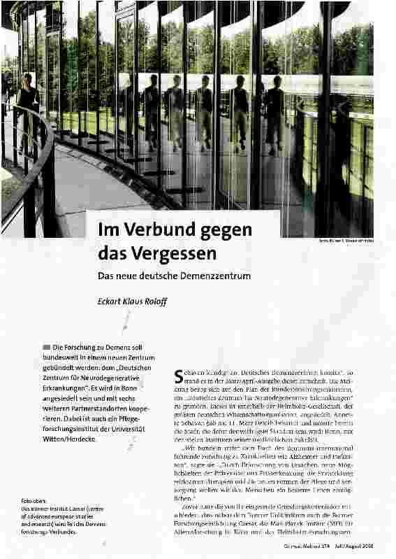 Im Verbund gegen das VergessenDas neue deutsche Demenzzentrum