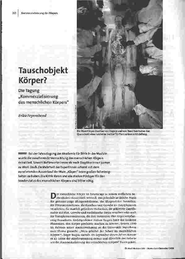 Tauschobjekt Körper? Die Tagung - Kommerzialisierung des menschlichen Körpers