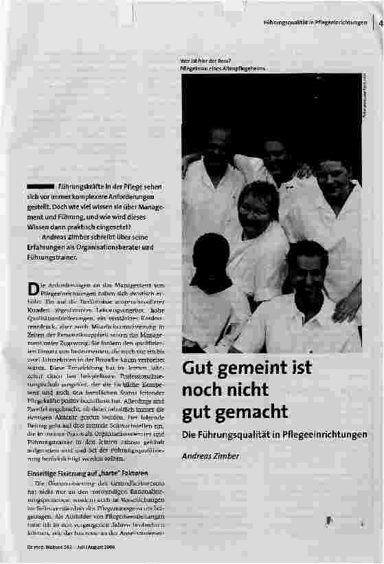 Gut gemeint ist noch nicht gutgemachtDie Führungsqualität in Pflegeeinrichtungen