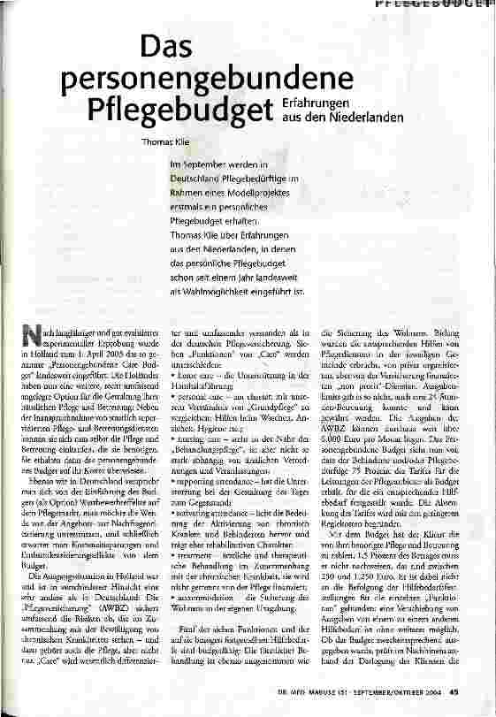 Das personengebundene PflegebudgetErfahrungen aus den Niederlanden