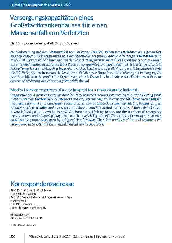 [doc_205610] Versorgungskapazitäten eines Großstadtkrankenhauses für einen Massenanfall von Verletzten