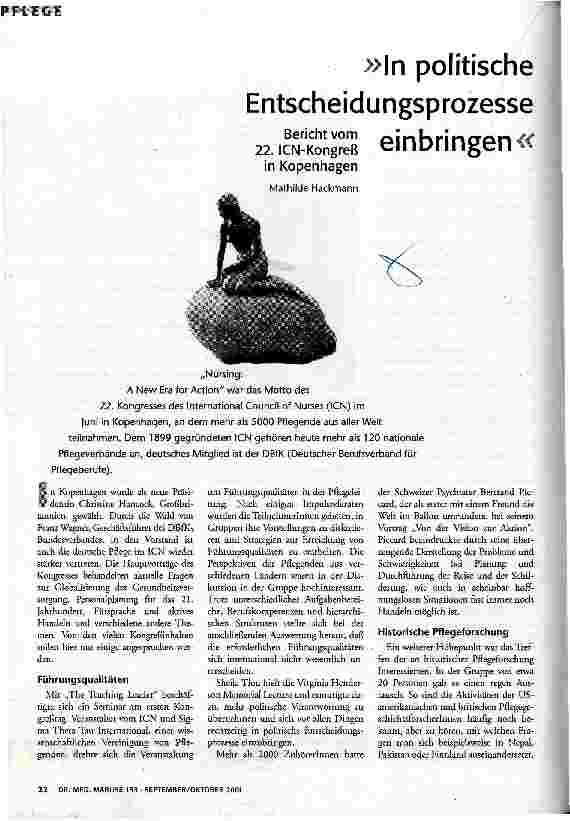 [doc_59602] In politische Entscheidungsprozesse einbringen Bericht vom 22. ICN-Kongreß in Kopenhagen