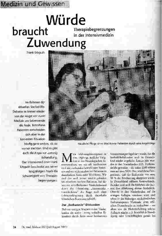 Würde braucht Zuwendung Therapiebegrenzungen in der Intensivmedizin