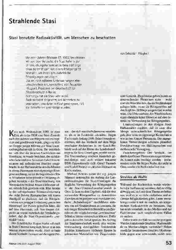 Strahlende Stasi Stasi benutzte Radioaktivität, um Menschen zu beschatten