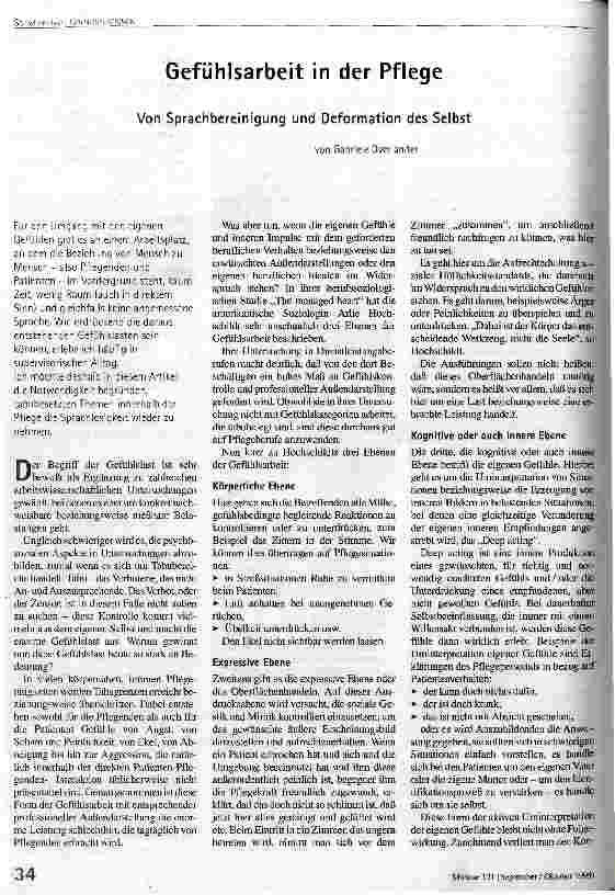 Gefühlsarbeit in der Pflege Von Sprachbereinigung und Deformation des Selbst