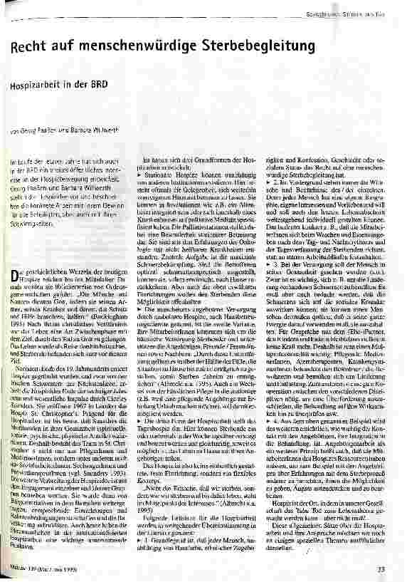 Recht auf menschenwürdige Sterbebegleitung Hospizarbeit in der BRD