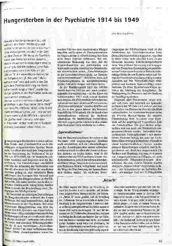 Hungersterben in der Psychiatrie 1914 bis 1949