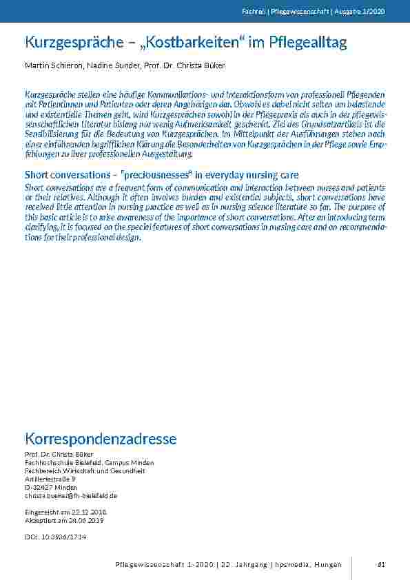 [doc_201820] Kurzgespräche – „Kostbarkeiten“ im Pflegealltag
