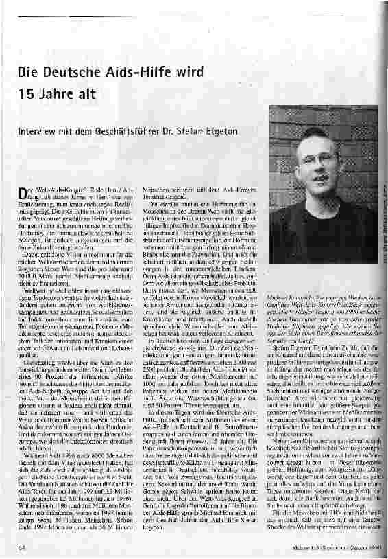 Die Deutsche AIDS-Hilfe wird 15 Jahre alt