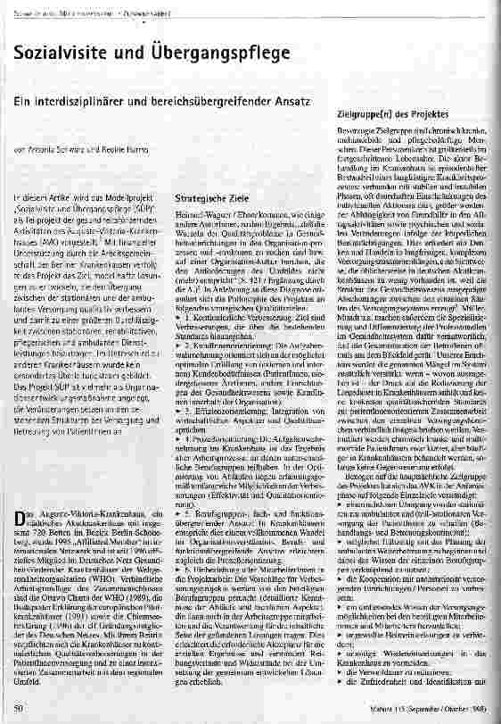 Sozialvisite und Übergangspflege Ein interdisziplinärer und bereichsübergreifender Ansatz
