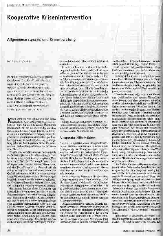 Kooperative Krisenintervention Allgemeinarztpraxen und Krisenberatung