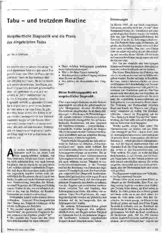Tabu - und trotzdem Routine Vorgeburtliche Diagnostik und die Praxis des eingeleiteten Todes