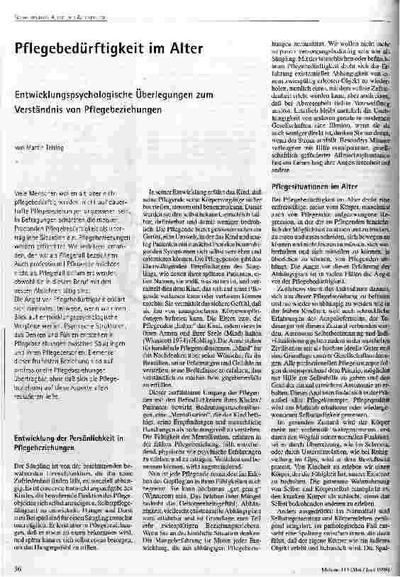 Pflegebedürftigkeit im Alter Entwicklungspsychologische Überlegungen