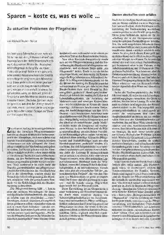 Sparen - koste es, was es wolle. .. Zu aktuellen Problemen der Pflegeheime