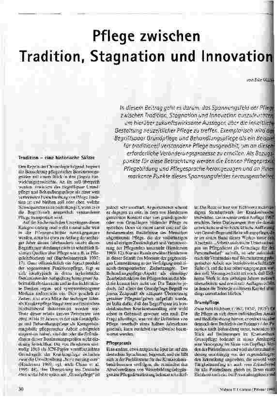 Pflege zwischen Tradition, Stagnation und Innovation