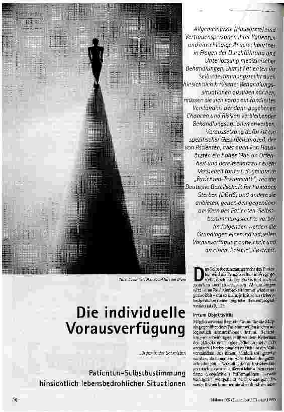 Die individuelle Vorausverfügung Patienten-Selbstbestimmung hinsichtlich lebensbedrohlicher Situationen