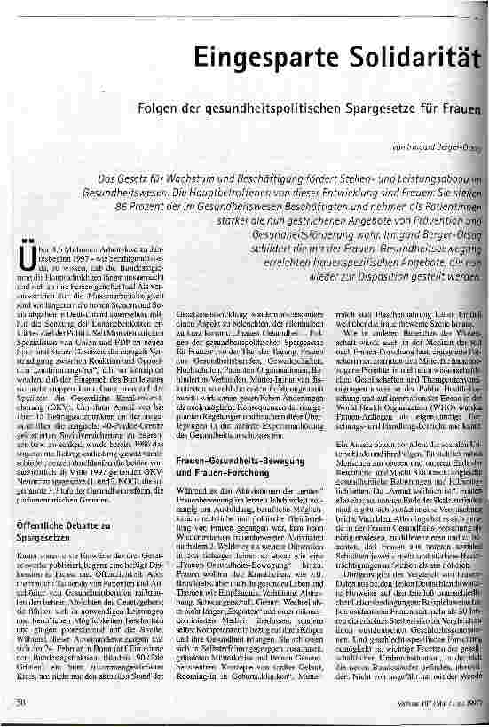 Eingesparte Solidarität Folgen der gesundheitspolitischen Spargrenze für Frauen