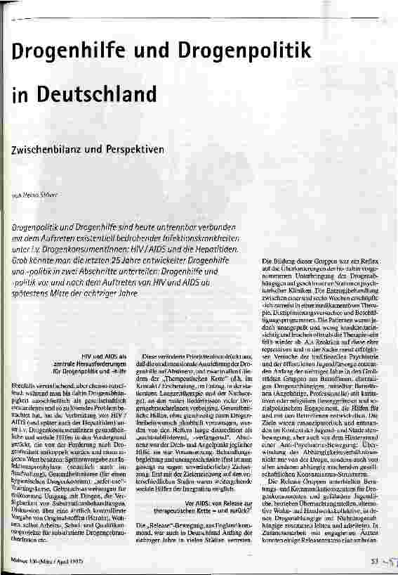 Drogenhilfe und Drogenpolitik in Deutschland Zwischenbilanz und Perspektiven