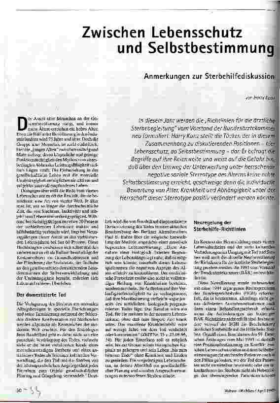 Zwischen Lebensschutz und Selbstbestimmung Anmerkungen zur Sterbehilfediskussion