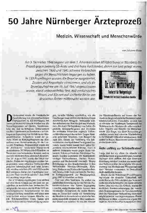 [doc_38986] 50 Jahre Nürnberger Ärzteprozeß Medizin, Wissenschaft und Menschenwürde