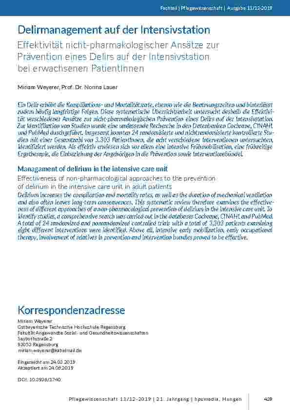 [doc_201808] Delirmanagement auf der Intensivstation. Effektivität nicht-pharmakologischer Ansätze zur Prävention eines Delirs auf der Intensivstation bei erwachsenen PatientInnen