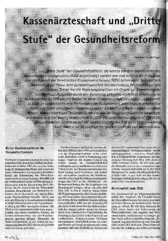 Kassenärzteschaft und Dritte Stufe der Gesundheitsreform