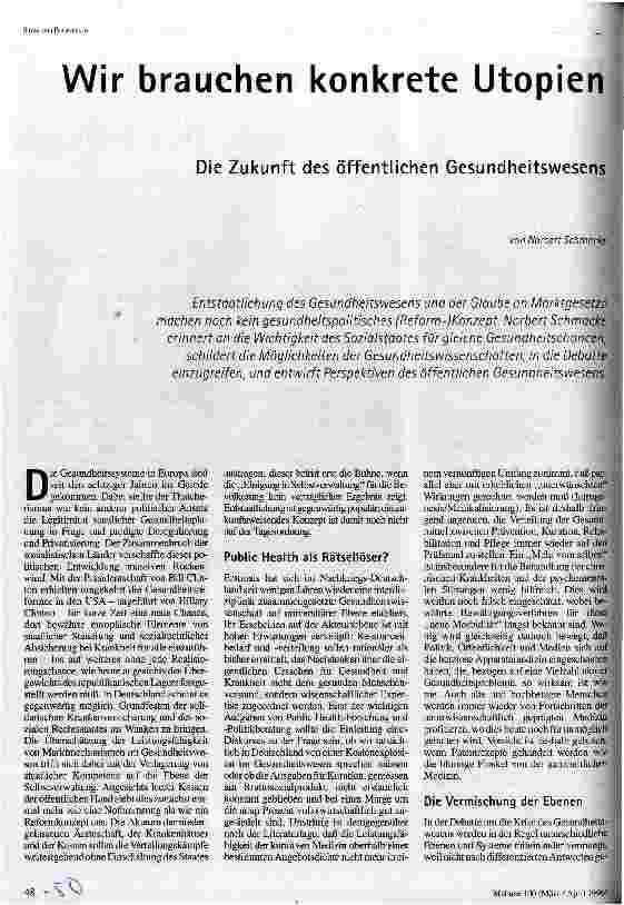 Wir brauchen konkrete Utopien Die Zukunft des öffentlichen Gesundheitswesens