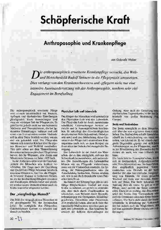 Schöpferische Kraft Anthroposophie und Krankenpflege
