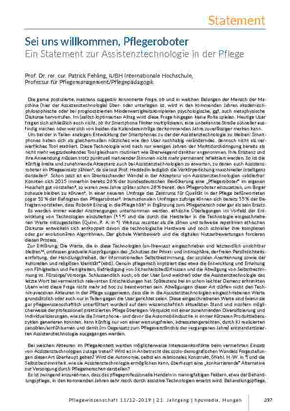 [doc_201803] Statement: Sei uns willkommen, Pflegeroboter