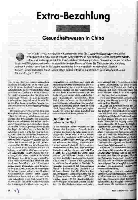 Extra-Bezahlung Gesundheitswesen in China