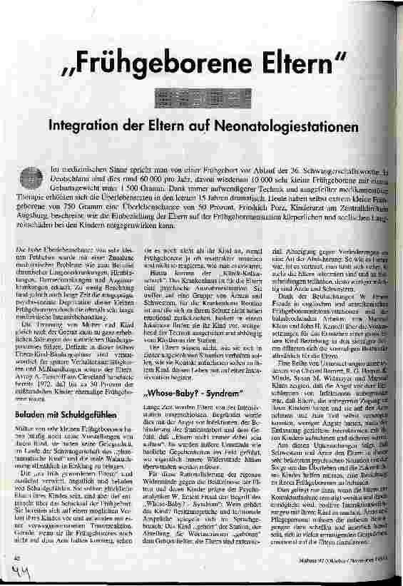 Frühgeborene Eltern Integration der Eltern auf Neonatologiestationen