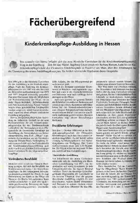 Fächerübergreifend Kinderkrankenpflege-Ausbildung in Hessen