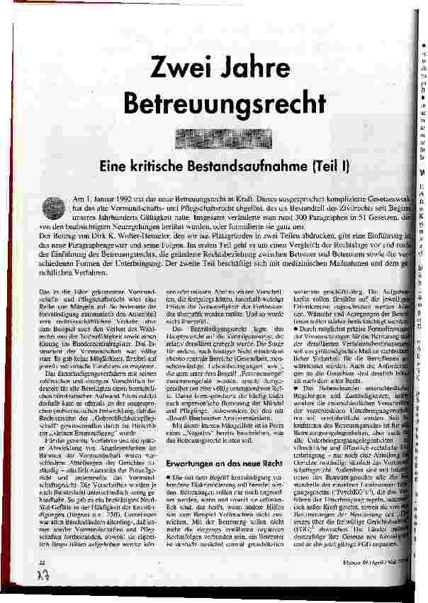 Zwei Jahre Betreuungsrecht Eine kritische Bestandsaufnahme