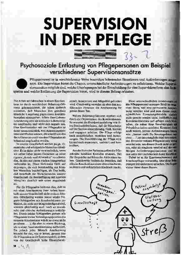 Supervision in der Pflege Psychosoziale Entlastung von Pflegepersonen am Beispiel verschiedener Supervisionsansätze