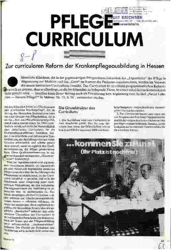 Pflege-Curriculum - Zur curricularen Reform der Krankenpflegeausbildung in Hessen
