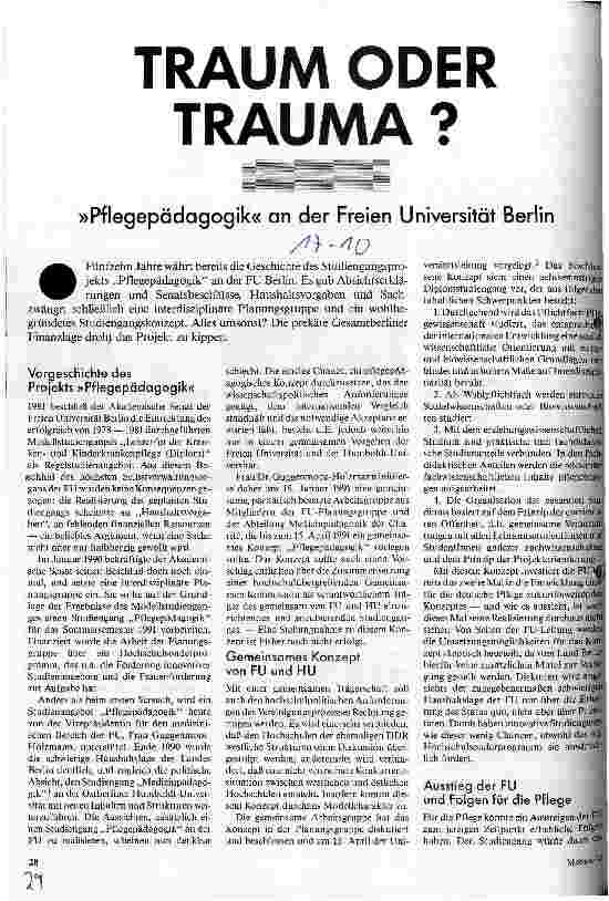 Traum oder Trauma? Pflegepädagogik an der Freien Universität Berlin