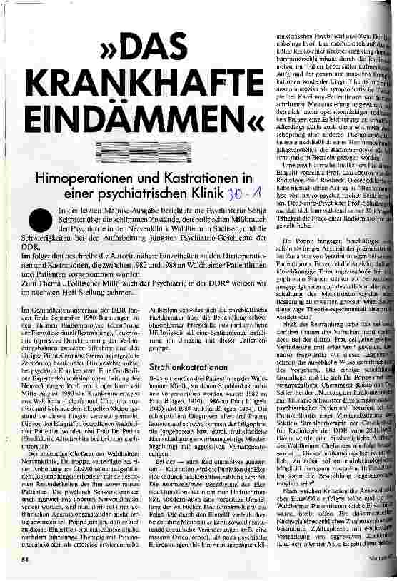 Das krankhafte Eindämmen - Hirnoperationen und Kastrationen in einer psychiatrischen Klink