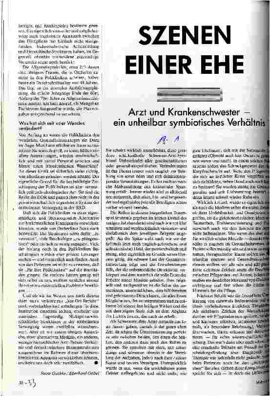 Szenen einer Ehe Arzt und Krankenschwester - ein unheilbar symbiotisches Verhältnis