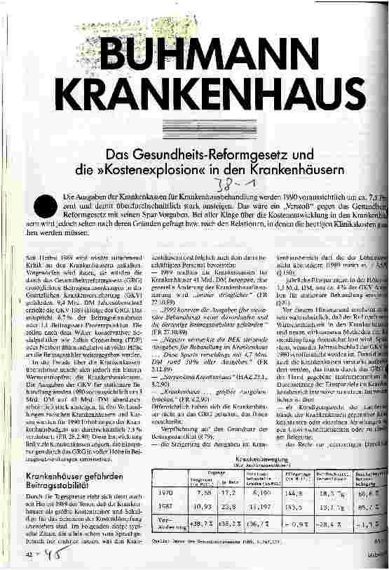 Buhmann Krankenhaus - Das Gesundheitsreformgesetz und die Kostenexplosion in den Krankenhäusern