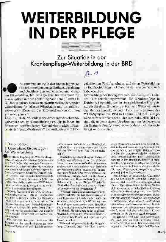 Weiterbildung in der Pflege Zur Situation in der Krankenpflege-Weiterbildung in der BRD