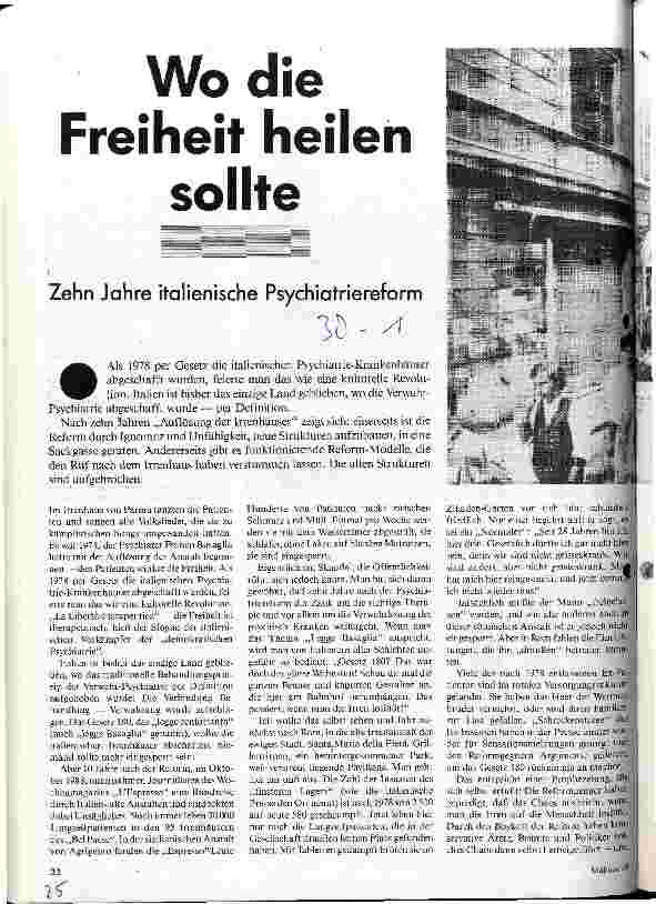 Wo die Freiheit heilen sollte Zehn Jahre italienische Psychiatriereform