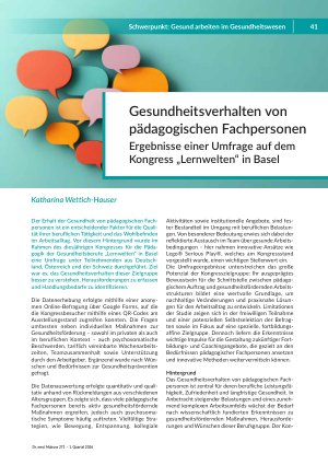 Gesundheitsverhalten von pädagogischen Fachpersonen Ergebnisse einer Umfrage auf dem Kongress „Lernwelten“ in Basel