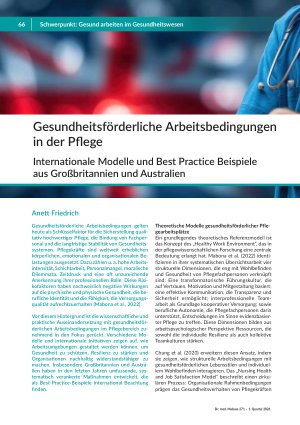 Gesundheitsförderliche Arbeitsbedingungen in der Pflege Internationale Modelle und Best Practice Beispiele aus Großbritannien und Australien