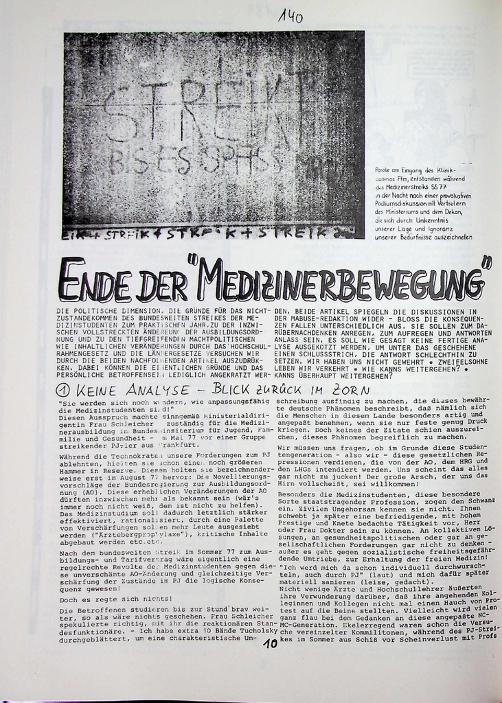 [doc_772948] Ende der " Medizinerbewegung – Zeitschrift für alle Gesundheitsberufe